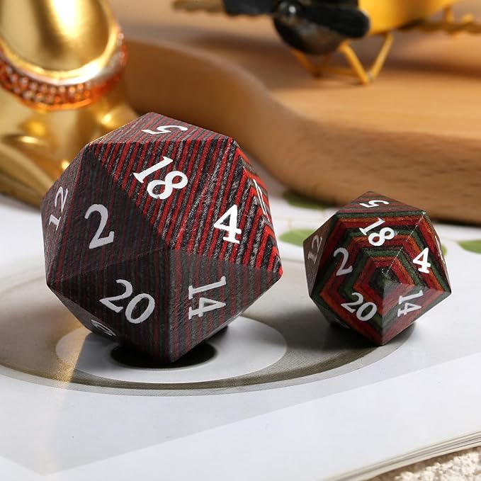Wooden D20 Dice,DNDND 33mm Large Wood DND Die with Gorgeous Gift Box for Dungeons and Dragons (Rainbow)