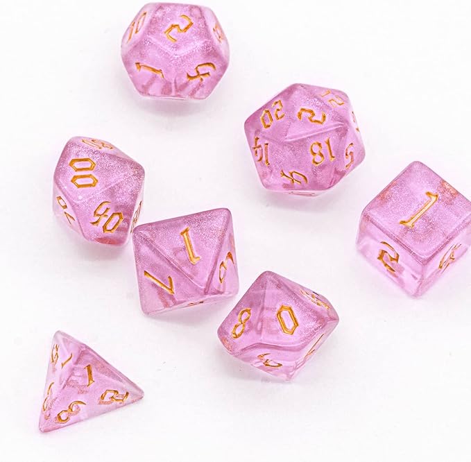 7-Die DND Dice Set Polyhedral Dice Set with a Leather Dice Bag, D&D Dice Set for Dungeons and Dragons, RPG, MTG Table Games (Pink/G)