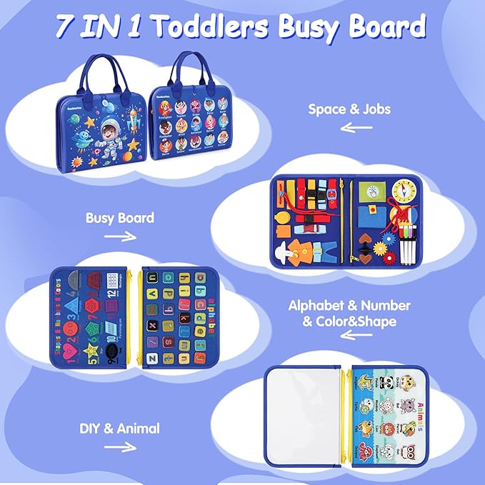 Montessori Busy Board Book - Toddler Educational Learning Sensory Activity Toys for 3+ Year Old Boy Birthday Gift - Road Airplane Travel Toys
