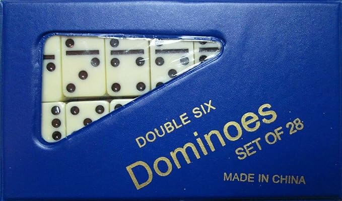 Dominoes Double Six Game Mini Set of 28 Travel Game Tile Size is 1 1/2 X 3/4 X 1/4 inches for Travel, Case Color May Vary.