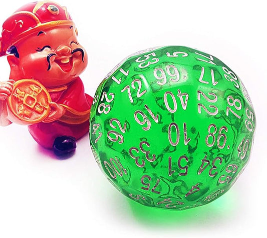 Bescon Translucent Green Polyhedral Dice 100 Sides, D100 dice, 100 Sided Cube, Transparent D100 Game Dice