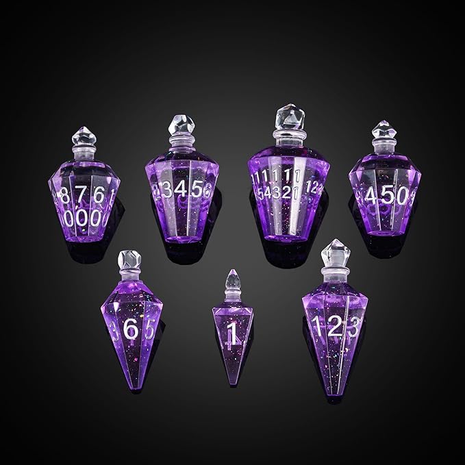 7PCS Potion DND Dice Set,Transparent Sharp Edge Die Set D&D RPG Polyhedral Die,for Dungeons & Dragons, Pathfinder, and TTRPG Roleplaying Games.(Purple)