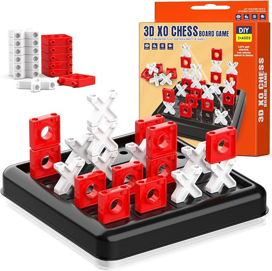 3D Tic Tac Toe Game, Travel Pack Challenging XO Blocks Board, Travel Board Games, Bar Games, Party Game, Family Games, Game Night for Adults