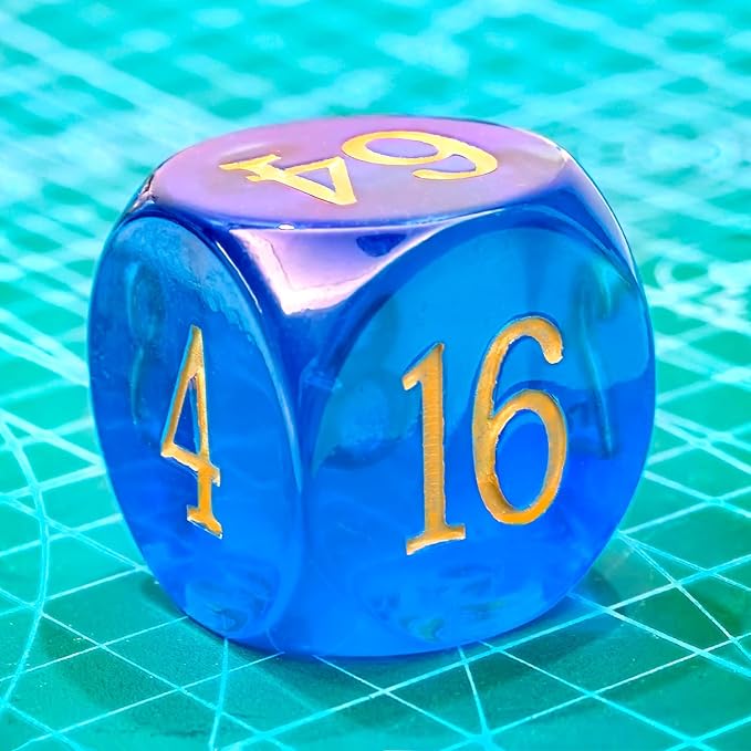Big Translucent Backgammon Doubling Cube Dice 30MM, Large Backgammon Doubling Number Dice 1 3/16", Translucent Blue