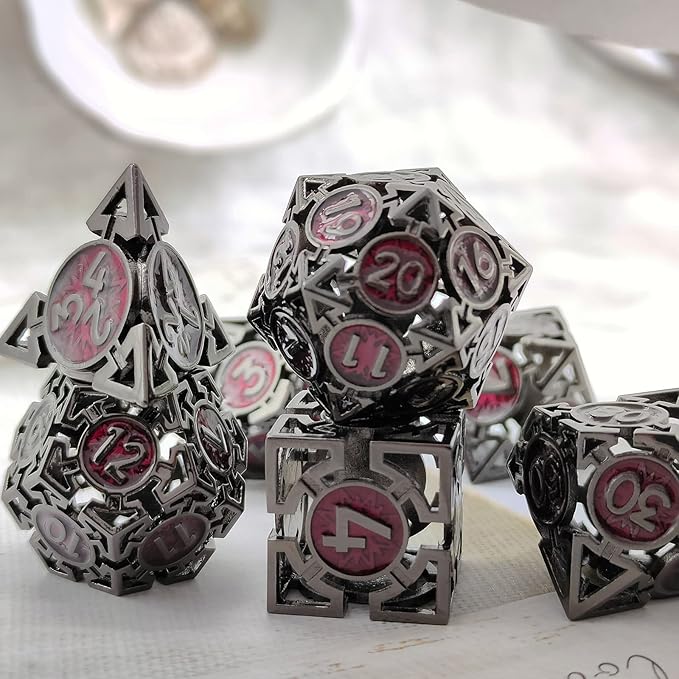 Metal DND Dice Set - Dungeons & Dragons Dice 7 Piece D&D Dice Set Role Playing Game RPG Polyhedron Dice Set D20MTG Warhammer Math Teaching Dice Accessories Gift - Black and Red