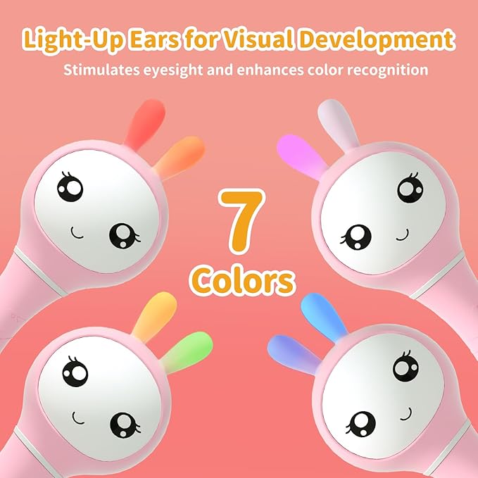 alilo Smarty Bunny Baby Rattle Musical Light Up Toys, Infants Newborns Baby Toys 0-3-6-12-18-24 Months,1 Year Old Boy Girl Easter Gifts, 4 Music Modes and Color Recognition Function with 9 Color Card