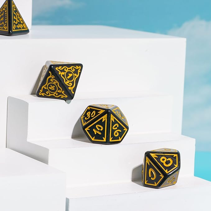 DND Dice Set -D&D Polyhedral Dice (7 Pcs) Druid Dice with Leather Dice Bag for Dungeons and Dragons Role Playing Dice Games RPGs(Druid - Black Yellow)