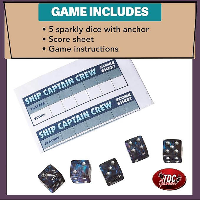 TDC Games Ship Captain Crew Dice Game, Great for Party Favors, Family and Travel Games, Dice Game for Adults