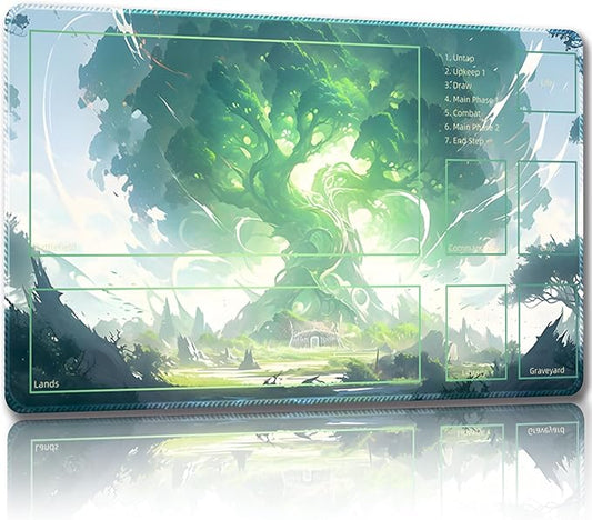 Playmat for MTG, with Free Storage Bags,Game Mat 24 x 14 inches, TCG and Board Game Mat for Cards,Mousepad Desk Mats (Tree 9-Auxiliary Combat)