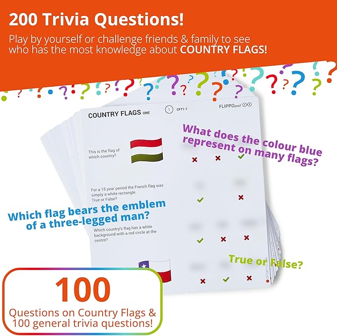 Quiz Device Game - Country Flags Trivia Quiz Game - 25 Cards - 200 Questions - Educational & Fun - Ideal Travel Games for Kids - Family Quiz Games - Portable Pack - Age 6+