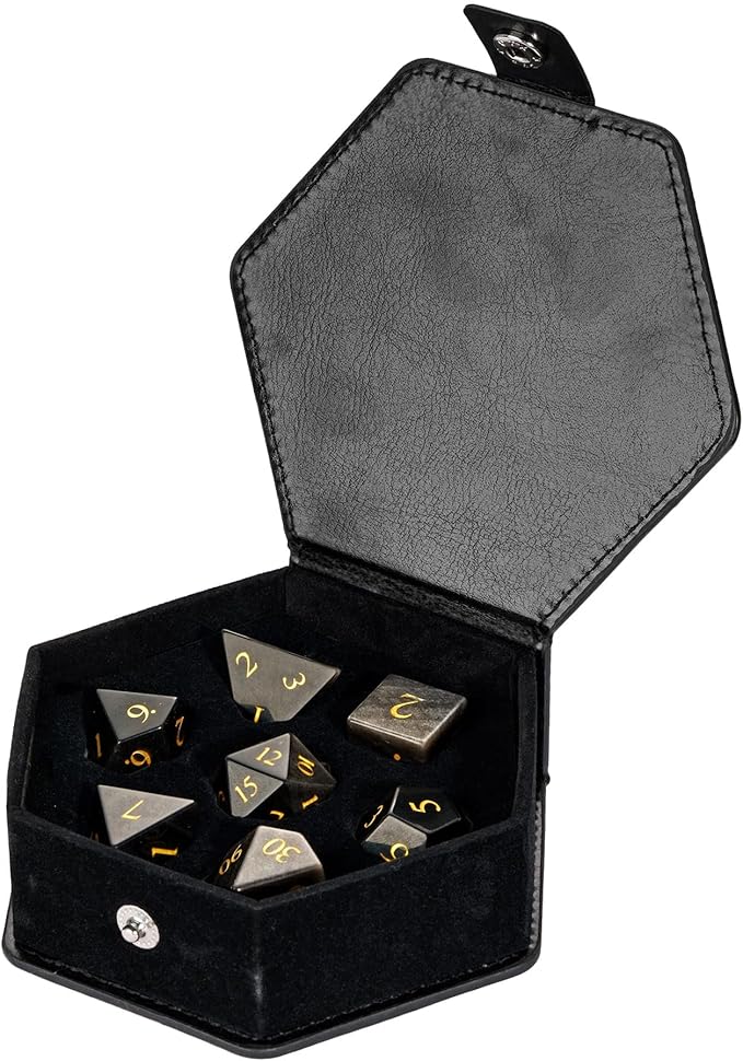 UDIXI Gemstone Dice Set D&D RPG Silver Sheen Obsidian Dice with Gift Case for Dungeons and Dragons Role Palying Games and Tabletop Game