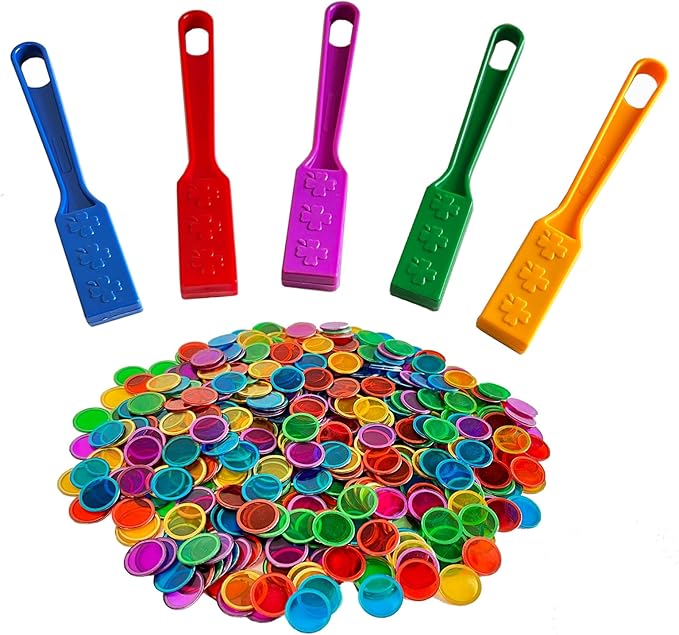SEETOOOGAMES Magnetic Wand Bingo Chip Set - 500 Metal Chips with 5 Pack Magnet Wands for Classroom, Science Learning, Counting, Family Game Night Activities