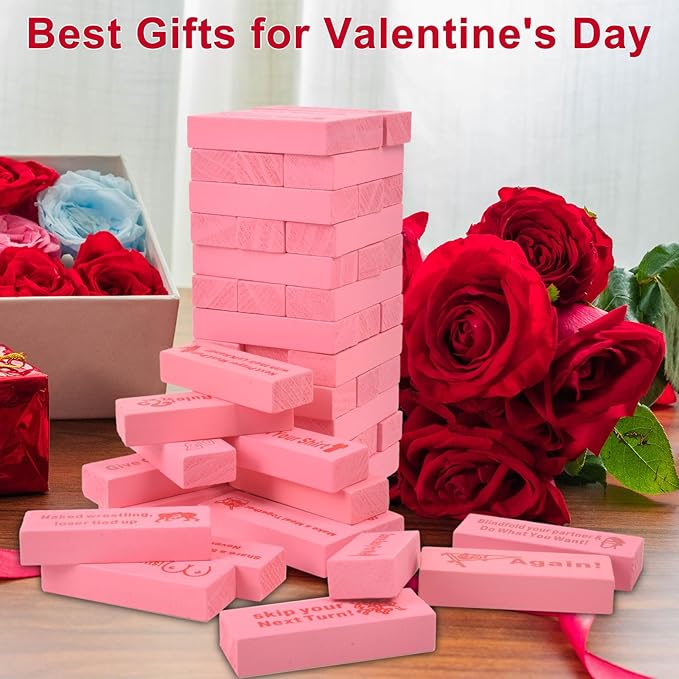 Nerien Couples Games for Adults - 54Pcs Fun Stacking Blocks for Couples, Super Naughty Block Tower Game, Wooden Tumbling Stacking Puzzles Challenge for Him Her