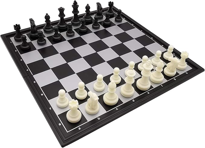 12.5" Magnetic Chess Set with Folding Chess Board Outdoor Travel Portable Chess Set for Adults and Kids, Black & White Color