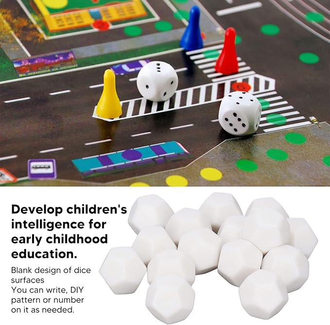 12 Sided Blank Dice, Plastic Write On Cubes Teaching Gaming 30PCS Polyhedral for Education, D12 22mm Blank White Color Dice 12 Sided Can Be Written by Marker Pen for Board Games Accessories