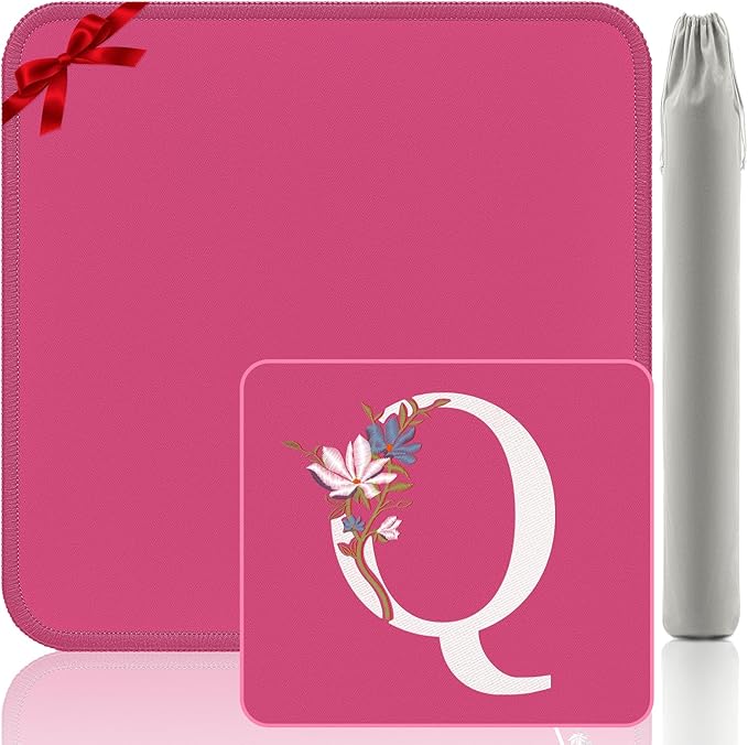 Mahjong Mat | Neoprene Anti-Slip Noise Reduction, Simple Design & Embroidery | 32.4x32.4 Inch Pink | Perfect for Mahjong, Board Games & Tile Games | Elegant Gift(Custom Q Letter)