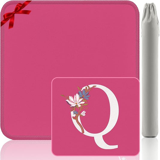 Mahjong Mat | Neoprene Anti-Slip Noise Reduction, Simple Design & Embroidery | 32.4x32.4 Inch Pink | Perfect for Mahjong, Board Games & Tile Games | Elegant Gift(Custom Q Letter)