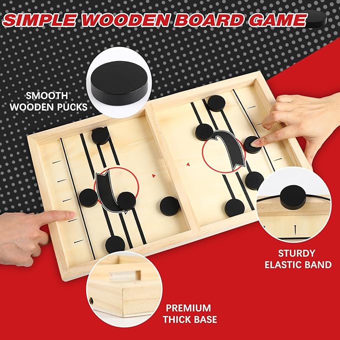 Fast Sling Puck Game, TMIYO Wooden Table Hockey Game for Kids or Adults, Super Foosball Slingshot Paced Winner Board Games Parent-Child Interaction Toy for Family Party
