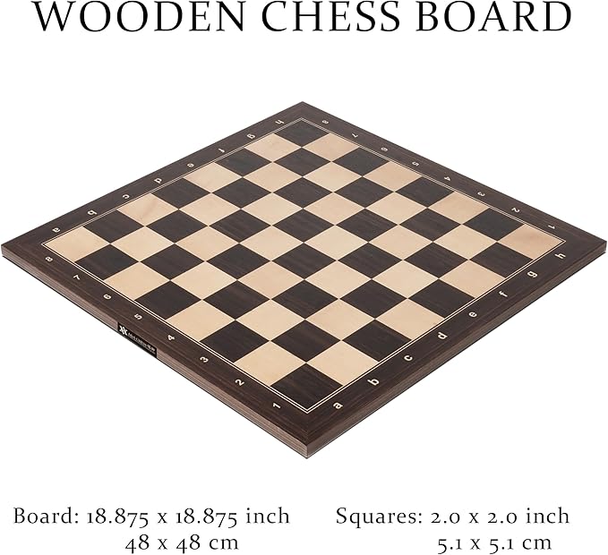 A&A 18.875" Professional Wooden Tournament Chess Board/African Palisander & Maple Inlaid /2.0" Squares w/Notation