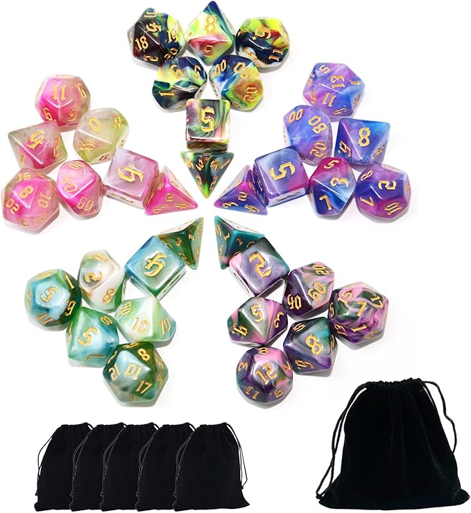 SmartDealsPro 77pcs Polyhedral Dice Sets with Pouches for DND RPG MTG Dungeon and Dragons Table Board Roll Playing Games D4 D8 D10 D12 D20