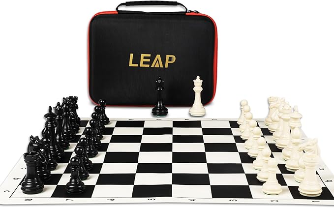 Tournament Chess Set/ 20''x20'' Foldable Silicone Chess Board / 3.75'' King Height Plastic Quadruple Weighted Classic Staunton Pieces/Storage Bag for Beginner Adult