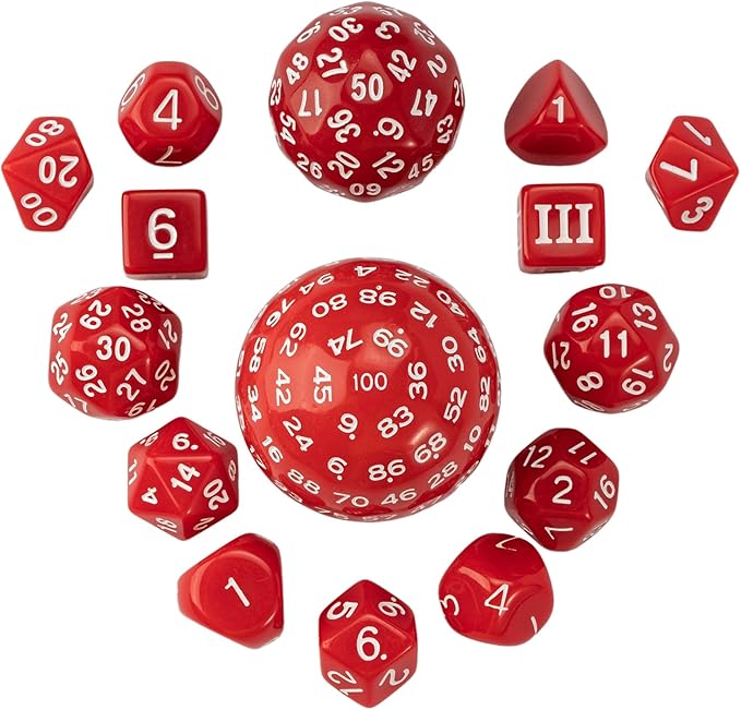 15 Pieces Complete Polyhedral DND Dice Set D3-D100 Spherical D&D Dice Set with Dragon Eye Dice Bag, D100 Dice for Dungeons and Dragons, RPG, MTG Table Games(Red w/White Numbers)