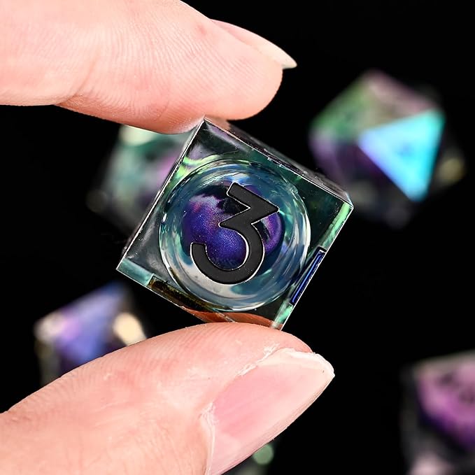 Electroplated Resin Dice Set, Resin Edge Sharp for Dungeons & Dragons RPG, MTG Board Games with Gift Box (Electroplating Purple Longan)