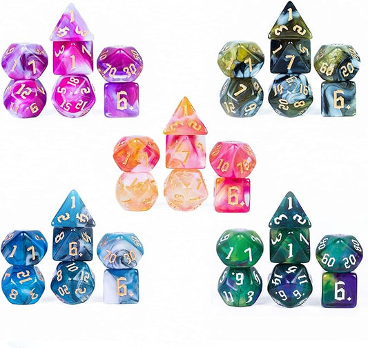 5 Sets DND Dice Polyhedral Dice Set (35pcs) with 1 Large Leather Bag, D&D Dice Set for Dungeons and Dragons, RPG, MTG Table Games. (5Sets-Tricolor)