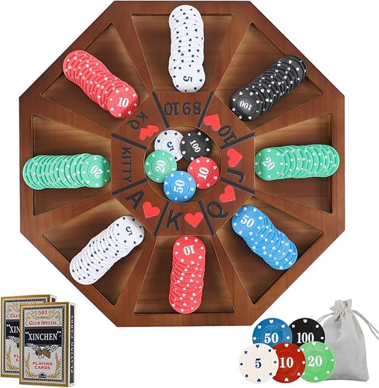 Michigan Rummy Board Game Deluxe Set Perfect Blend of A Royal Game of Hearts Rummy Poker Wooden Tripoley Game Betting Bluffing Classical Family Card for 100 Chips (Walnut -Medium)
