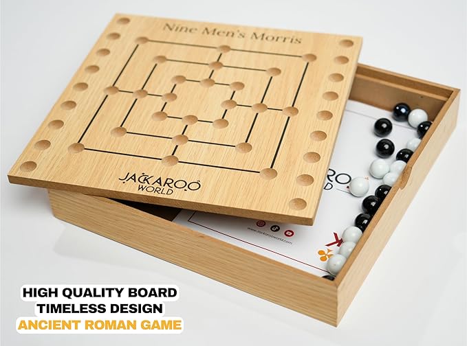 Nine Mens Morris Board Game - 2 Player Games - Marble Tic Tac Teo Game - Ancient Rome Board Game - Black & White Marble Strategy Game - Adult Games Wooden Board Games for Adults (Oak)