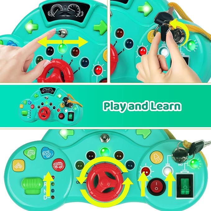 Toddler Busy Board Montessori Toys for 1 2 3 Year Old, Musical LED Light Switch Toys Travel Sensory Learning Toy for Toddlers 1-3, Preschool Educational Activities for Kids 2-4 Boy Girl Birthday Gift