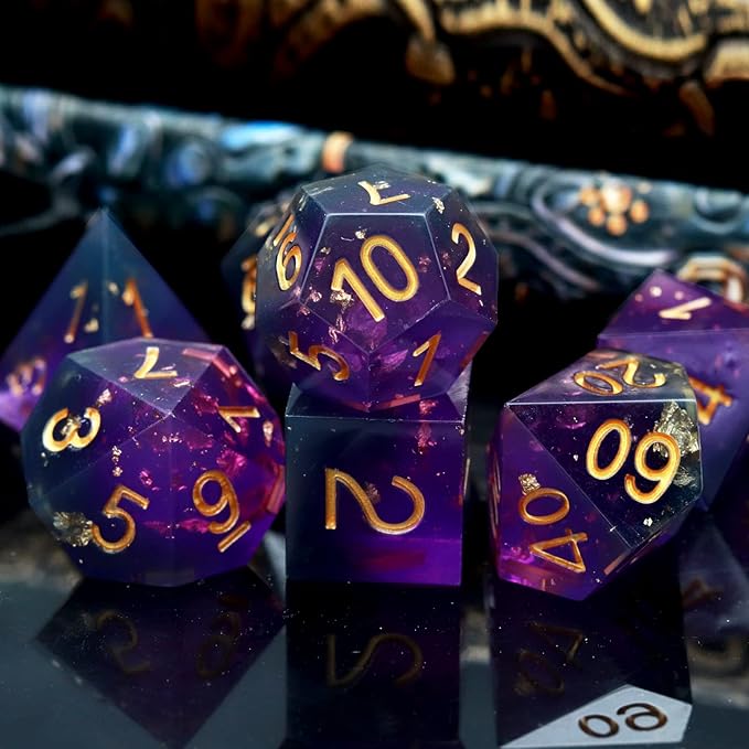Haxtec DND Dice Set Sharp Edge Resin Dice with Dice Case Purple Black D&D Dice for RPG Role Playing Games Dungeons and Dragons Gift War Series