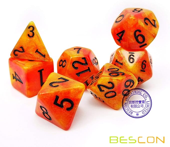 Bescon Magical Stone Dice Set Series, 7pcs Polyhedral RPG Dice Set Aura Stone, Polybag Packing
