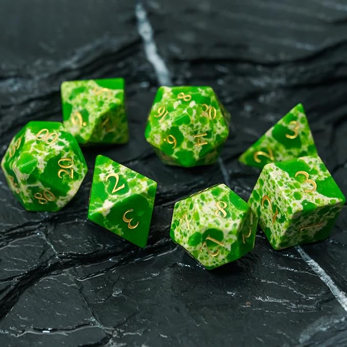UDIXI Green with White Gemstone Dice Set D&D 7PCS Stone DND Dice Polyhedral Dice Set for Dungeons and Dragons Role Playing Games Tabletop Games