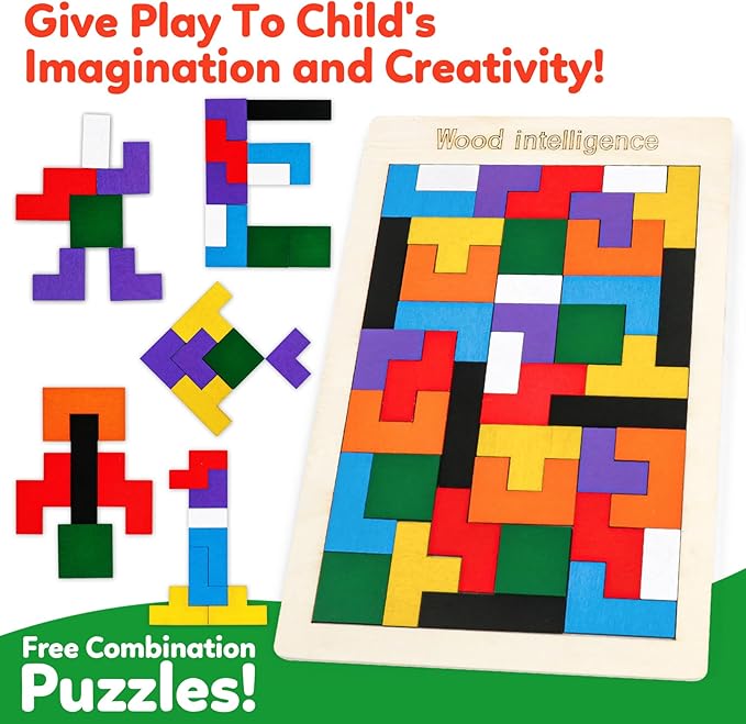 Wooden Puzzles Blocks Brain Teasers Logic Games for Classroom & Party Times,Jigsaw Puzzle Intelligence STEM Montessori Educatioanl IQ Toys Games for Kids Boys Girls Ages 3+(3 Pack)