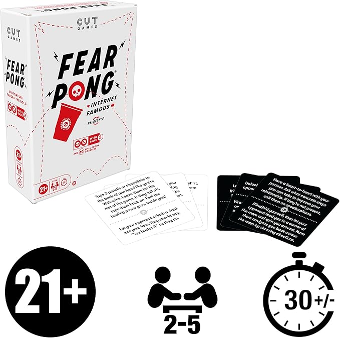 Fear Pong Adult Party Game by Cut | Internet Famous Extreme Pong Game with Wild Dares | Ages 21+ | 2-8 Players | 30 Mins.