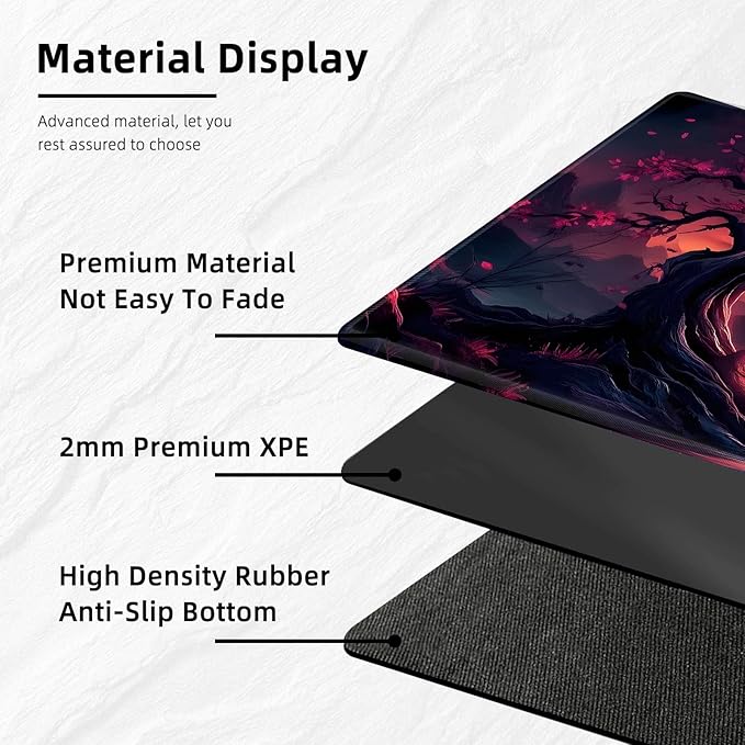 MTG Playmat with Storage Bag, Pink Leaves Tree, 27.55x15.75 inches, Non-Slip, Stitched Edges, Rollable & Foldable Card Playmat