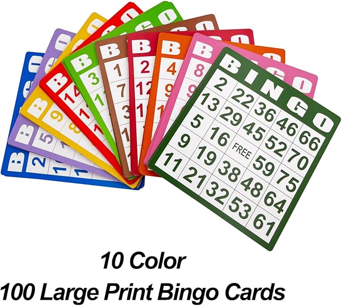 Bingo Game Set-1000 Colorful Chips with a Bag,100 Bingo Cards and Jumbo Deck of Calling Cards for Adults, Seniors, and Family - Calling Card Set- Ideal for Large Groups, Parties, Game Nights