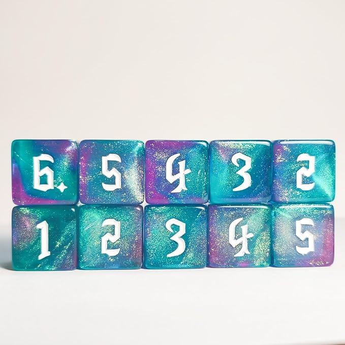 10 PC D6 dice 16mm Acrylic Dice Set for RPG MTG DND Dice Table Games and Board Games (Purple+Green)