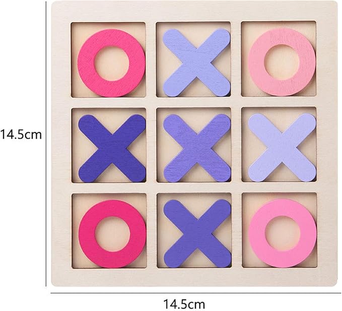 Wooden Tic TAC Toe Game Noughts and Crosses Chess Board Game XO Table Toy for Outdoor Indoor Kids Families Coffee Table Decor, Pink