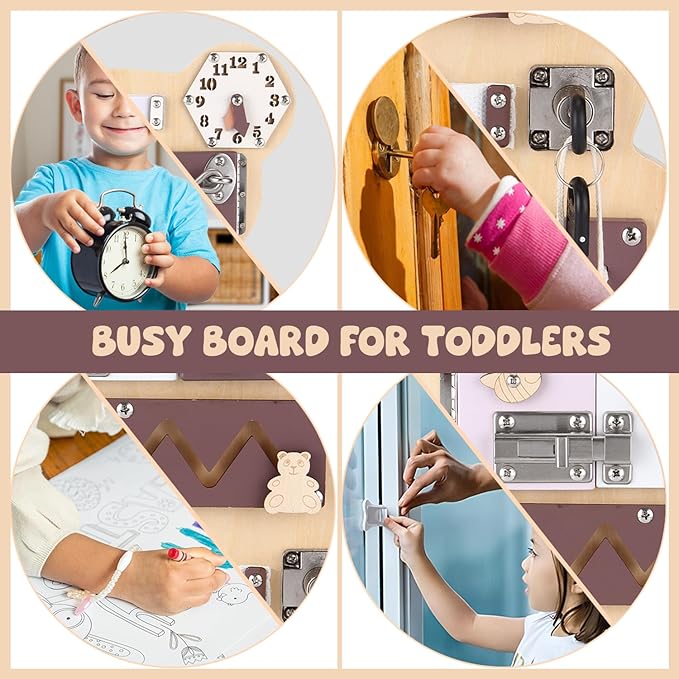 Busy Board Bear for Toddlers 1-3, Montessori Sensory Board - Busy Boards, Montessori Toys for Kid’s Development with 11 Activities: Numbers, Keys, Locks, Latches, Zipper, and Velcro