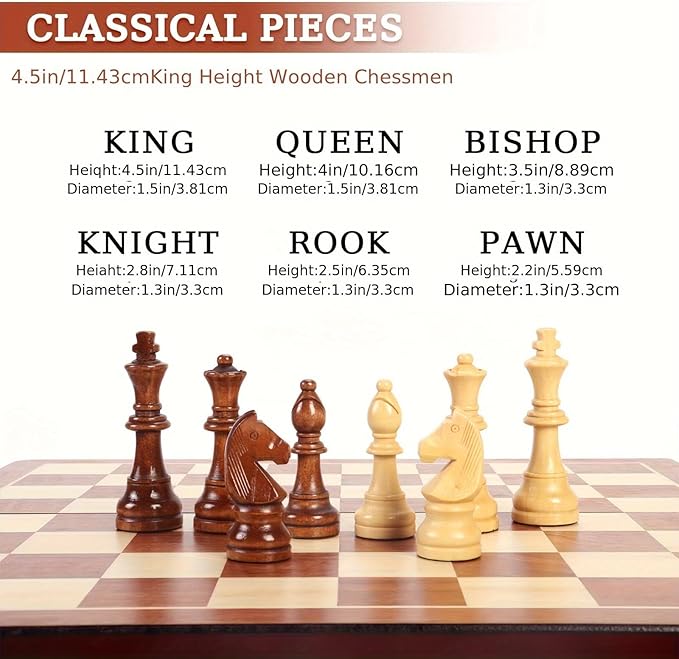 20" Extra Large Solid Walnut Wooden Chess Set with 2 Extra Queen Pieces - King Height 4.25''