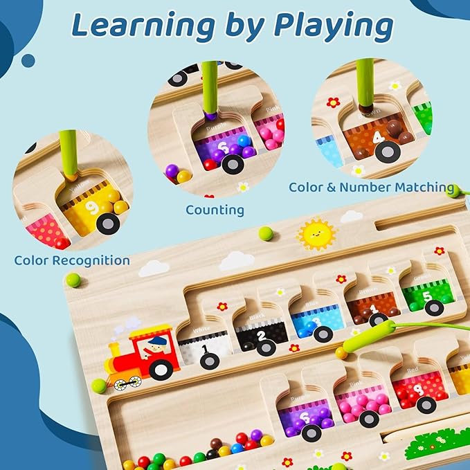 2 in 1 Magnetic Color and Number Maze + ABC Alphabet Tracing Board, Wooden Montessori Toys for 2 3 4 5 Year Old, Preschool Learning Activities, Christmas Birthday Gift for Toddler Boys & Girls