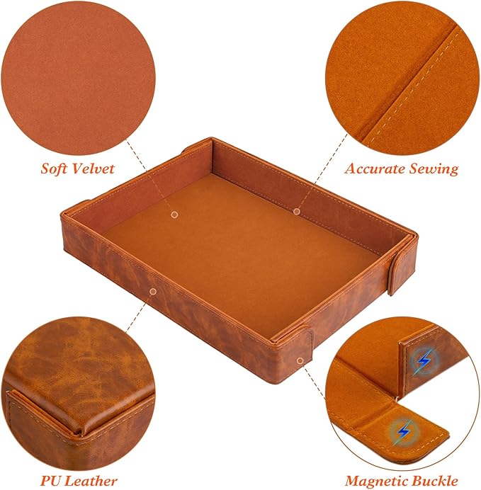 PU Leather Dice Tray Magnetic Folding Dice Rolling Mat with Felt Lining for Dice Games Portable Tabletop Board Games Tray
