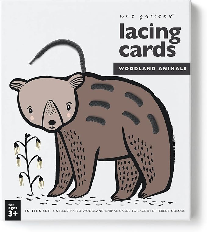 Wee Gallery Woodland Animals Lacing Cards for Toddlers, Sewing Board, Preschool Toys, Montessori Learning Activity for Kids, Learn Motor Skills, Colors, Travel Game, with Soy Inks (Ages 3 4 5 years +)