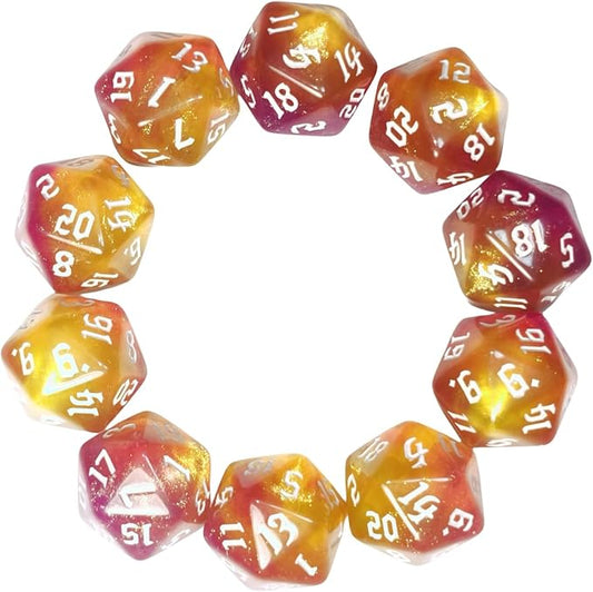 10PCs D20 Polyhedral Dice Set 22mm for DND RPG MTG Dungeons and Dragons Dice (Purple + Gold)