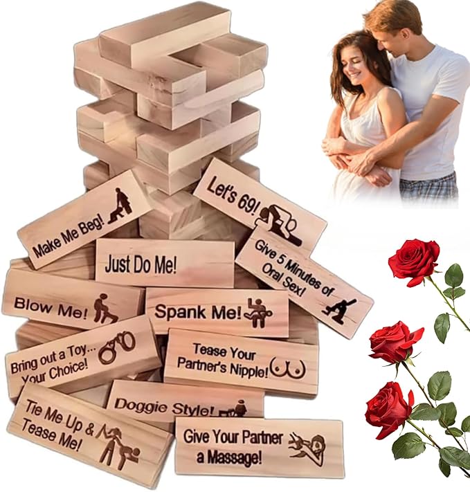 48pcs Wooden Tumble Tower Games - Couple Game Blocks,Party Night Block,Fun Valentine's Day Gift,Lover Drunkingm and Stacking Block for Date Night Party Game
