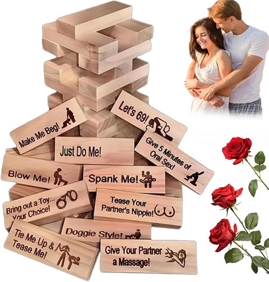 48pcs Wooden Tumble Tower Games - Couple Game Blocks,Party Night Block,Fun Valentine's Day Gift,Lover Drunkingm and Stacking Block for Date Night Party Game