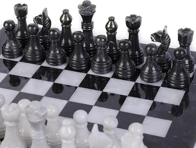 15 Inch Luxury Chess Set Classic Chess Boards for Adults with Handcrafted Stone Board & Marble Chess Pieces Ideal for Home Decor (Black & White)