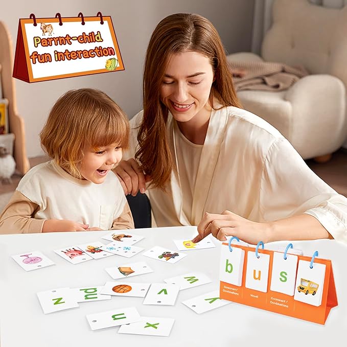 Tichgeim Phonics Flash Cards, CVC Word Games for Kindergarten, Learn to Read Phonics Games for Toddlers, Educational Learning Activity for School Supplies